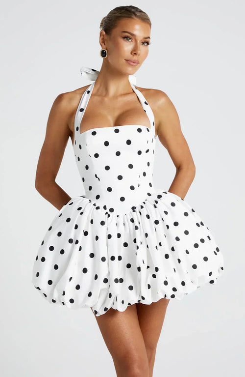 SOFIA MINI DRESS – BLACK POLKA DOT