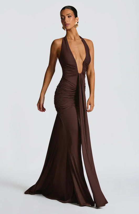 LYRA MAXI DRESS – PLUM BROWN
