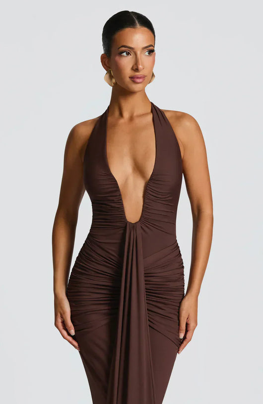 LYRA MAXI DRESS – PLUM BROWN