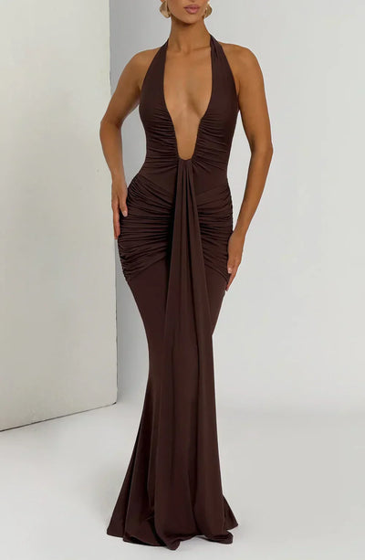 LYRA MAXI DRESS – PLUM BROWN