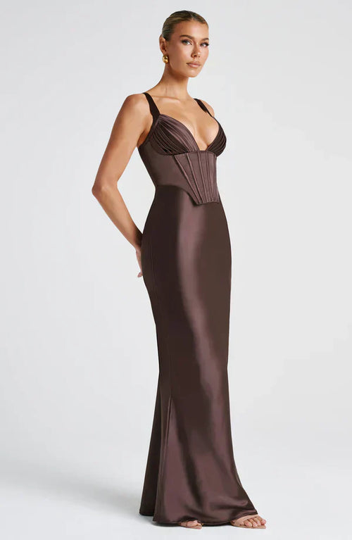 ALINA MAXI DRESS – PLUM BROWN
